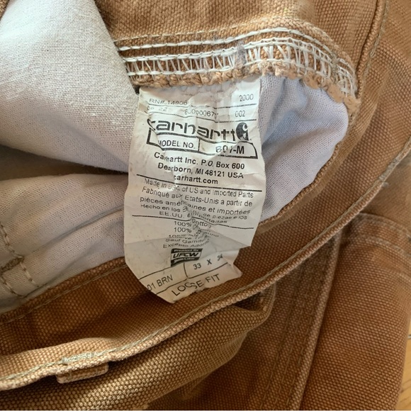 Carhartt B01-M Double Knee Tan Thrashed 33x34 Loose Fit Vintage - Picture 12 of 13